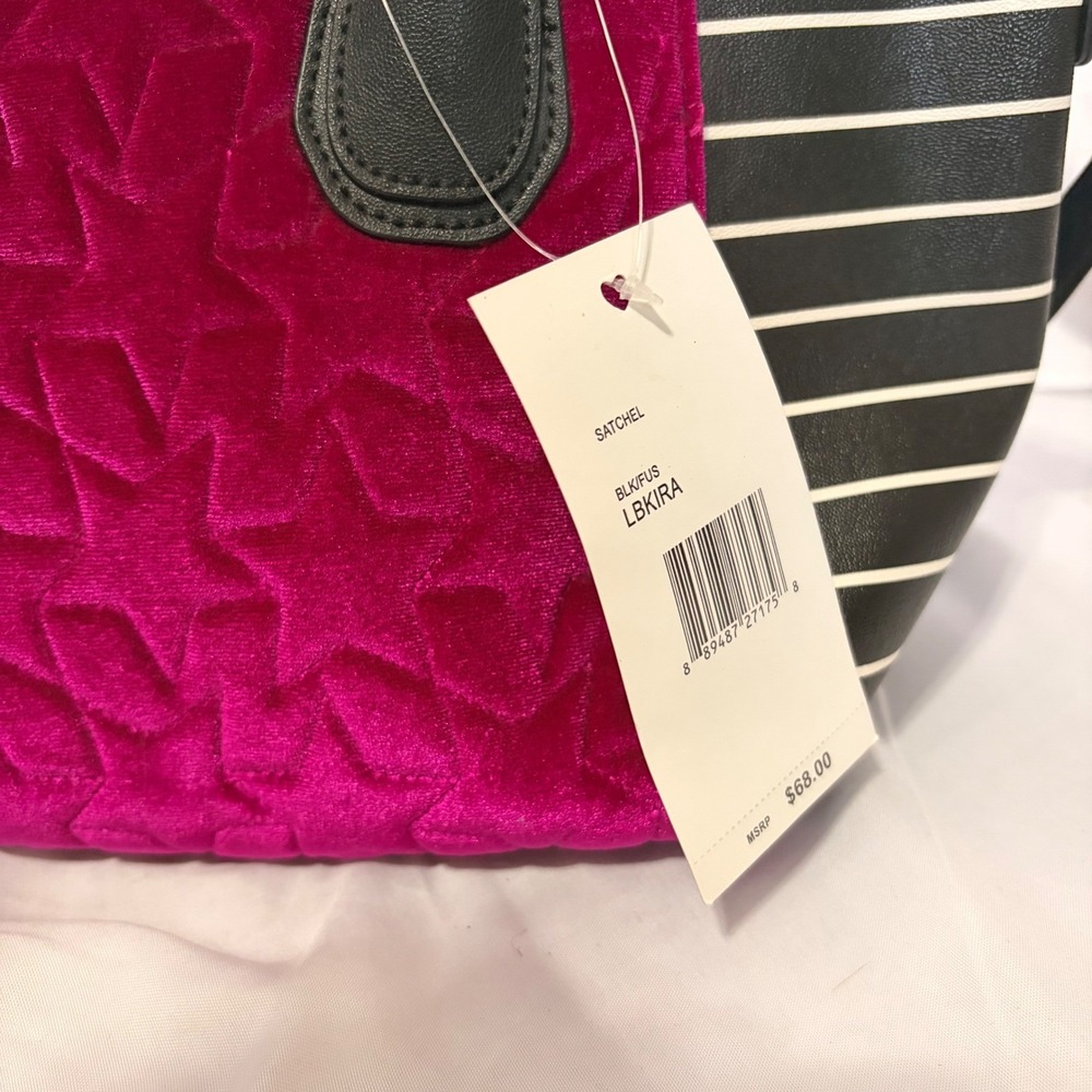 NWT Luv Betsey by Betsey Johnson Striped Star Velvet Purse with white fluff ball - Picture 8 of 13